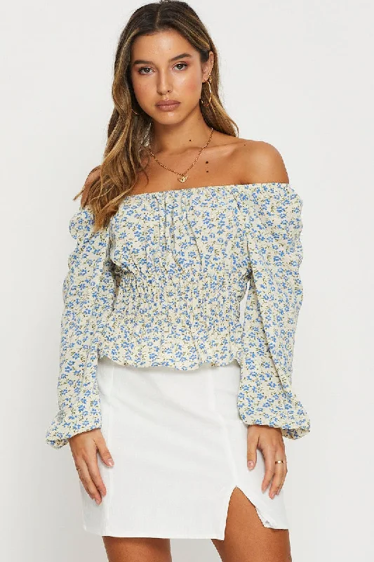 Print Peplum Blouse Long Sleeve