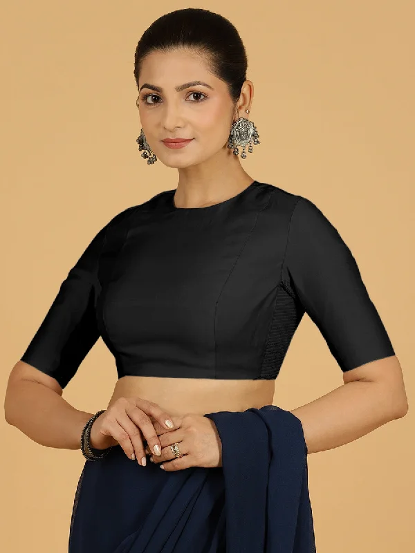 Amisha x Rozaana | Elbow Sleeves Saree Blouse in Raven Black