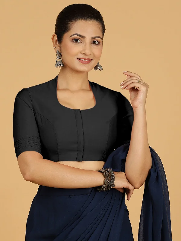 Salma x Rozaana | Elbow Sleeves Saree Blouse in Raven Black