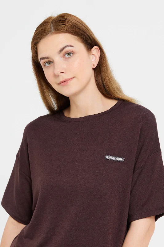 Women Brown Oversized Ribbed T-Shirt