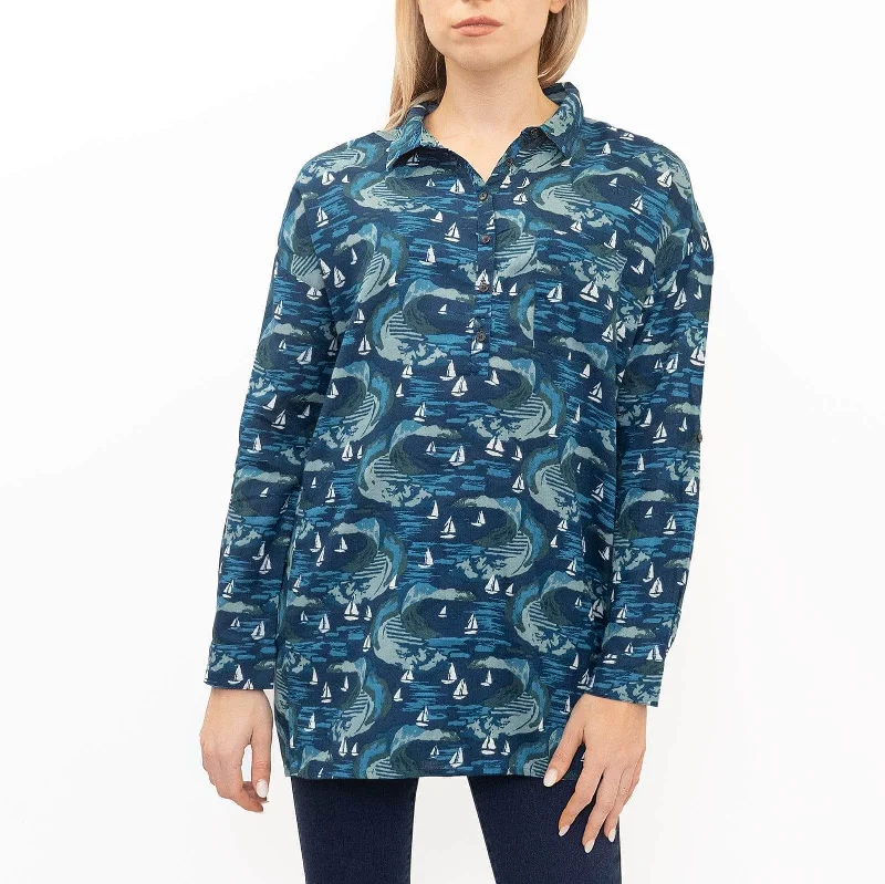 Seasalt Polpeor Navy Long Sleeve Longline Shirts