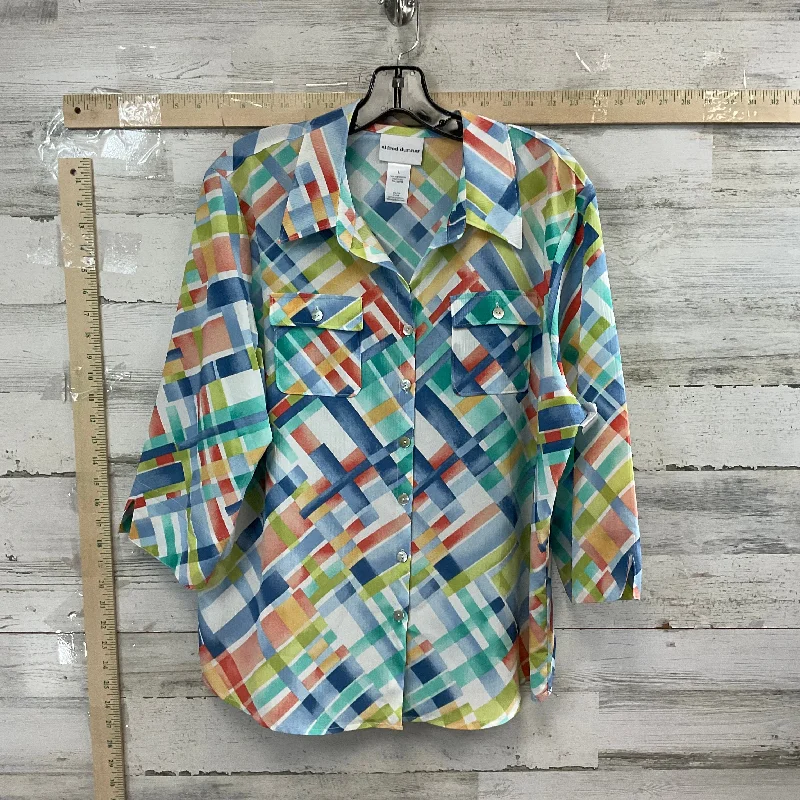 Blue & Green Blouse Short Sleeve Alfred Dunner, Size L