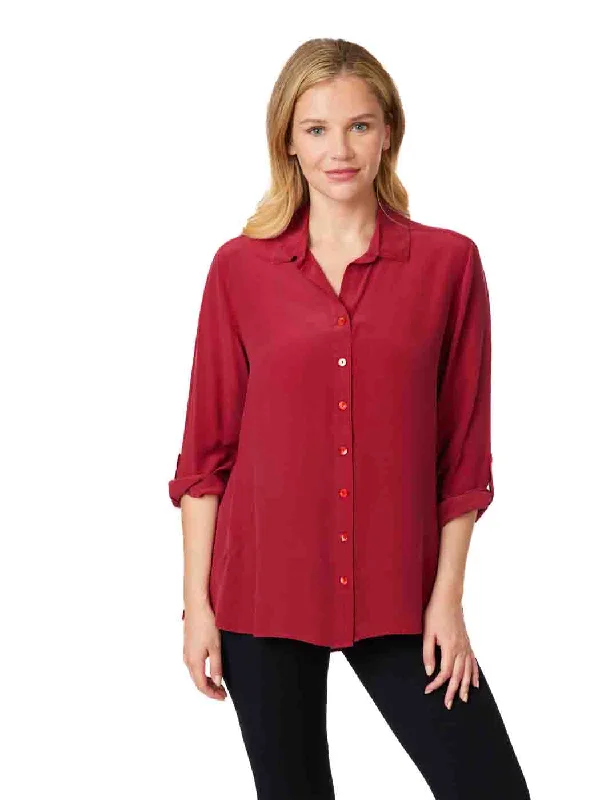 Tianello Crepe de Chine Washable Silk ""Loving"" Blouse - Pomegranate