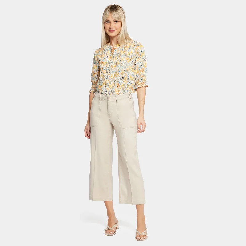 Wide Leg Cargo Capri Pants - Feather