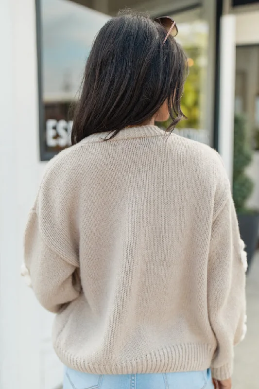 Heartbeat On the High Line Beige Flower Applique Cardigan