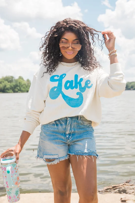 Lake Script Ivory Corded Graphic Sweatshirt