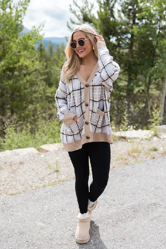 Never Settle Tan Plaid Cardigan