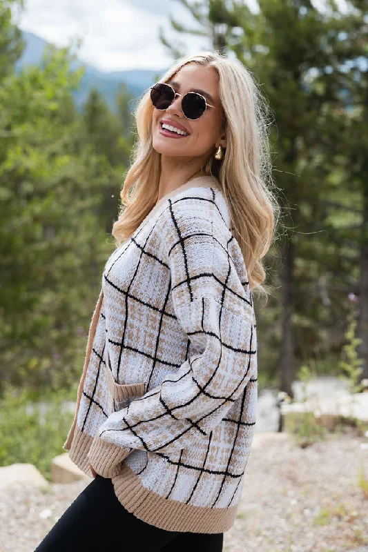 Never Settle Tan Plaid Cardigan