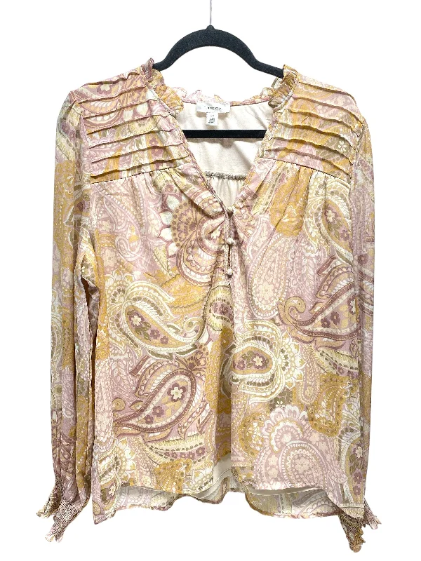 Blouse Long Sleeve By Clothes Mentor In Paisley Print, Size: L