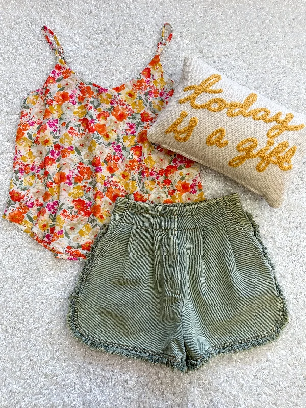 Orange Floral Print Spaghetti Strap Tank Top | Boutique Elise | Jasmin