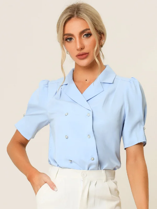 Elegant Short Sleeve Button Down Exquisite Camp Collar Blouse