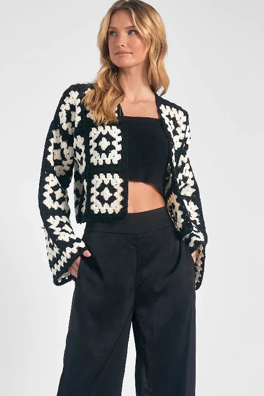 Floral Square Crochet Open Knit Cardigan