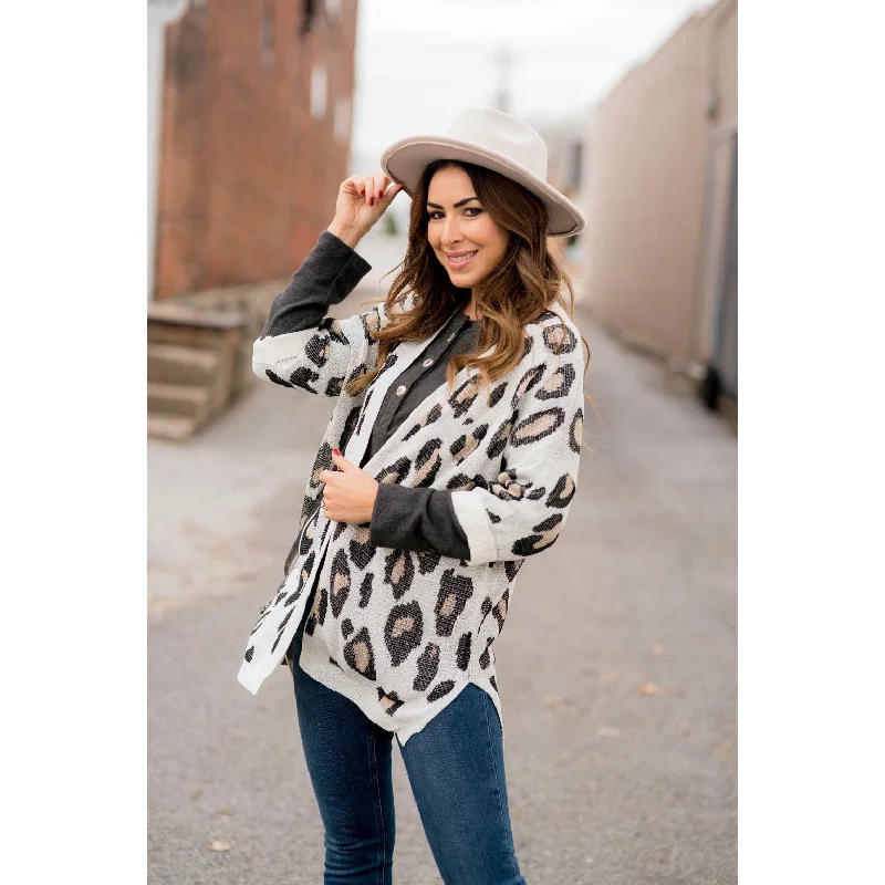 3/4 Sleeve Leopard Cardigan