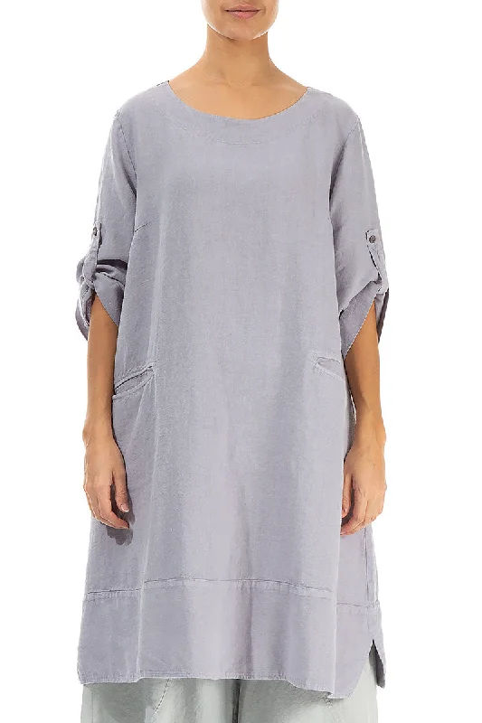 Adjustable Sleeves Lilac Grey Linen Tunic