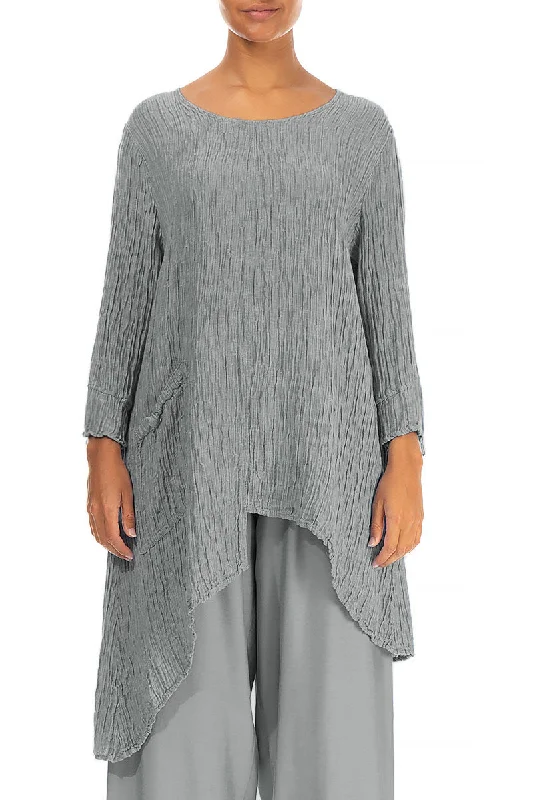 Asymmetric Sage Crinkled Silk Tunic