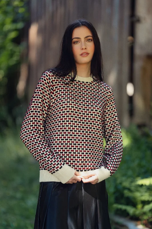 Basket Weave Sweater-Maroon/Black