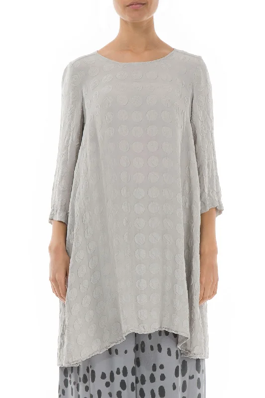 Buttoned Back Bubble Cool Taupe Silk Tunic