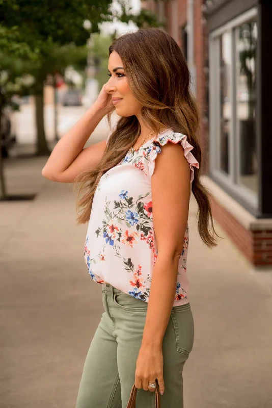 Elegant Floral Flutter Trim Tank