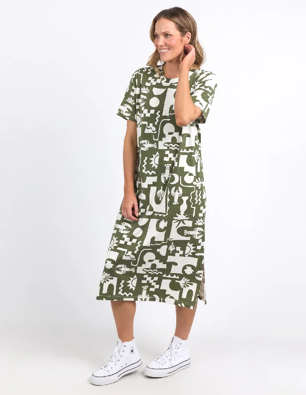 Elm Postcard Crew Tee Dress Clover