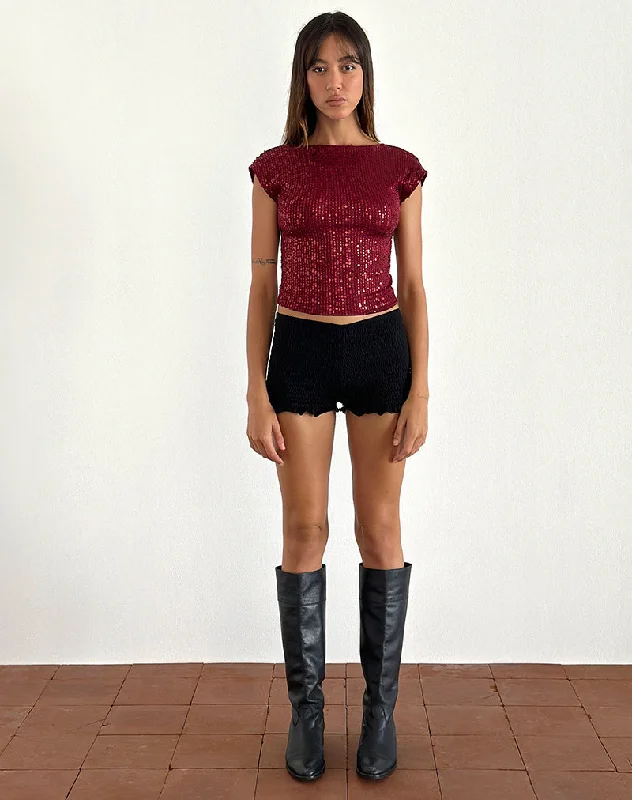 Erika Low Back Top in Gauzy Sequin Red