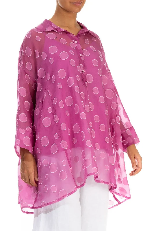 Flared Collar Neck Wild Berry Bubbles Silk Tunic