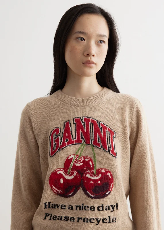 Graphic Wool Mix Cherry Crewneck