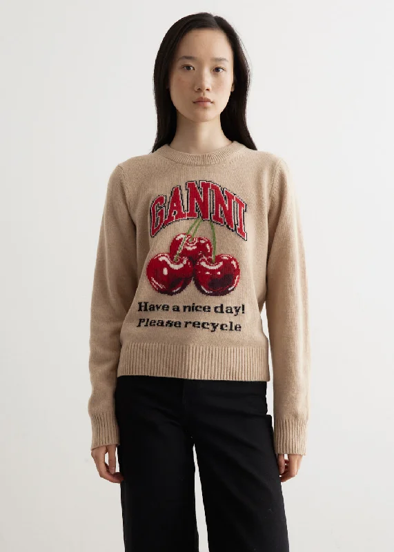 Graphic Wool Mix Cherry Crewneck