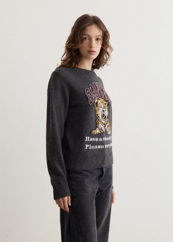 Graphic Wool Mix Tiger Crewneck