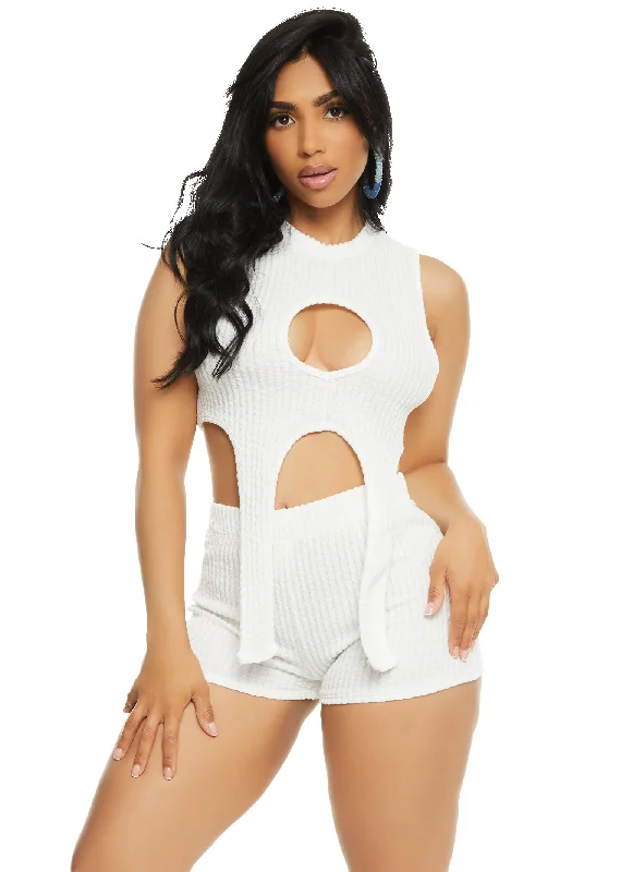 Ribbed Mock Neck Cut Out Crop Top