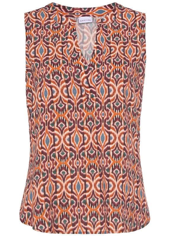 V-Neck printed top - Orange Multi