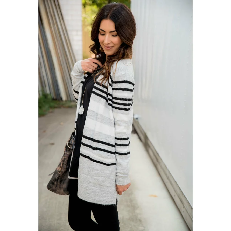 Light Grey Striped Cardigan