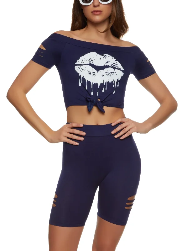 Lips Tie Front Laser Cut Graphic Tee