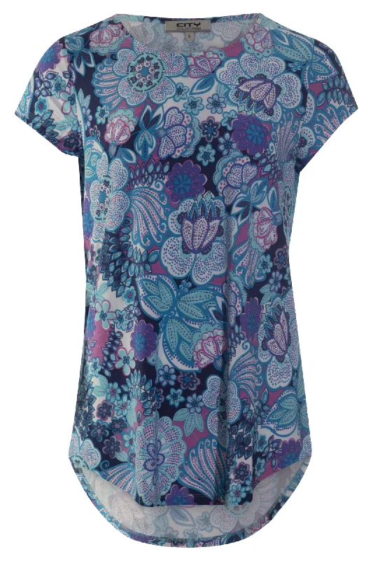 Slinky Tunic with cap sleeves | Aqua Dot Floral | 7416AR