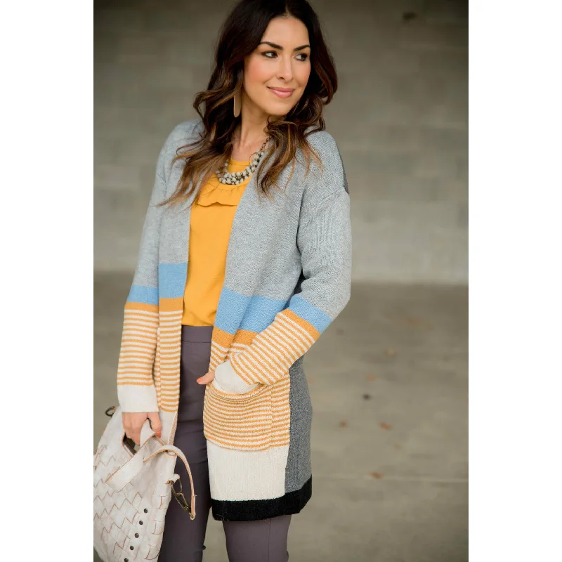 Stripe Color Blocked Bottom Cardigan