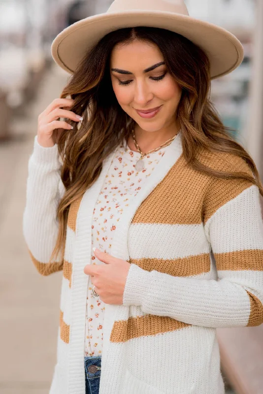 Striped Accent Knit Tunic Cardigan