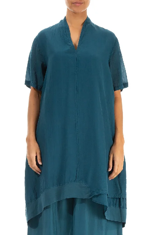 V-Neck Dark Teal Silk Cotton Tunic