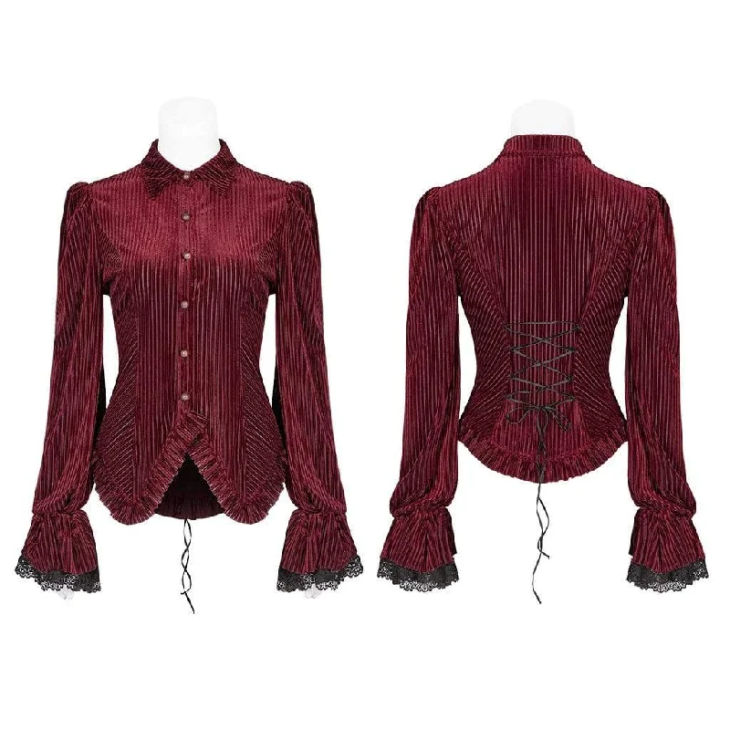 Women's Goth Pinstripes Puff Sleeves Velet Shirts