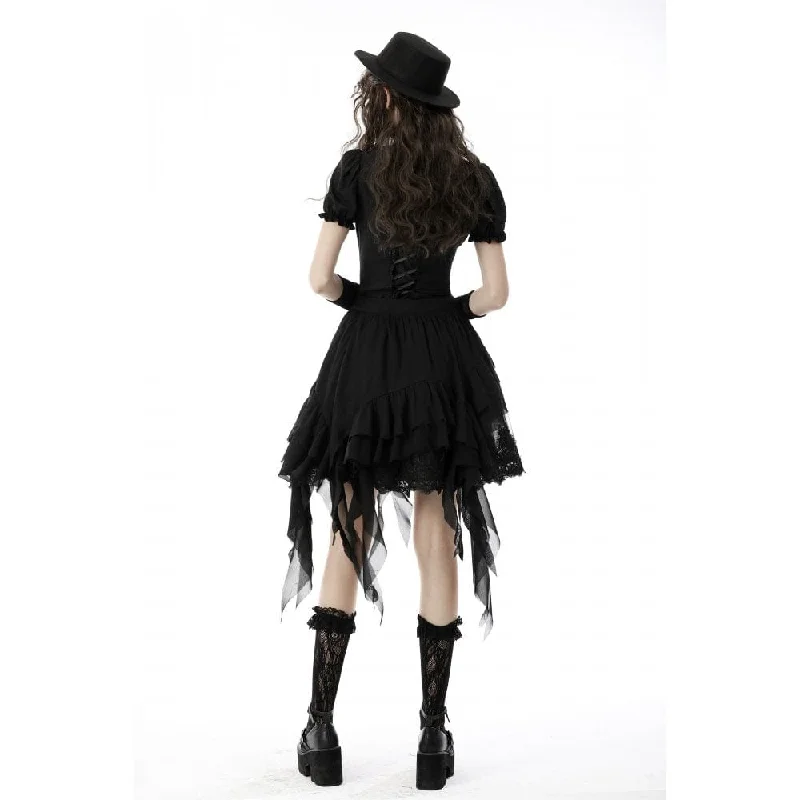 Women's Gothic Ruffles Short Puff Sleeved Shirt Black