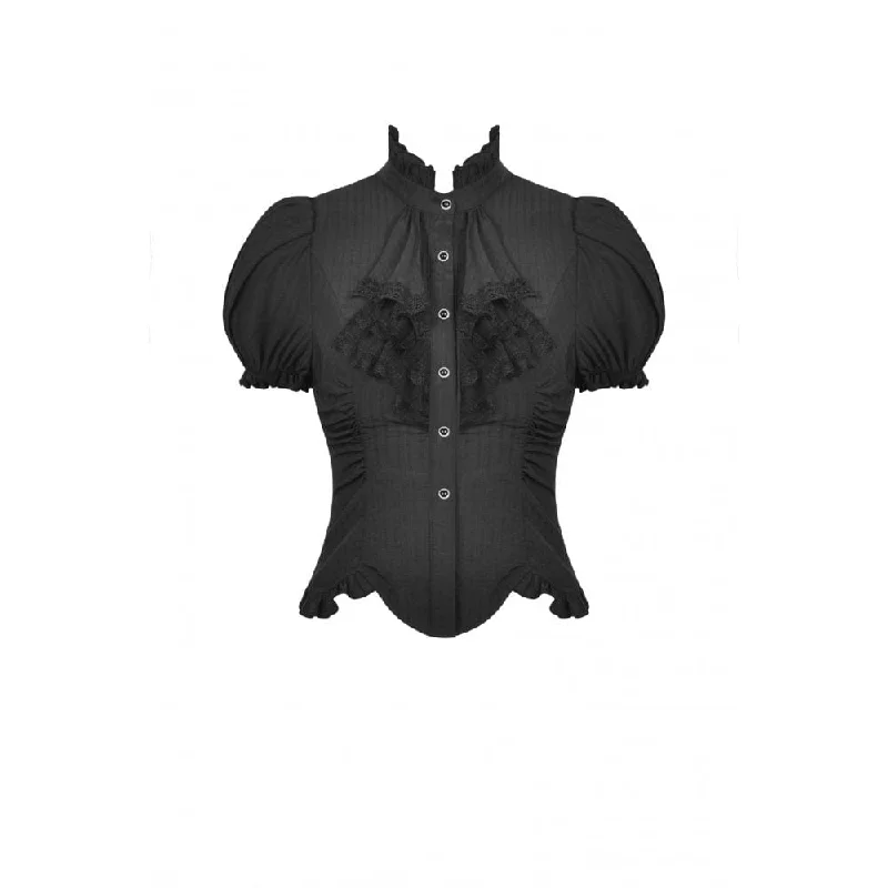 Women's Gothic Ruffles Short Puff Sleeved Shirt Black