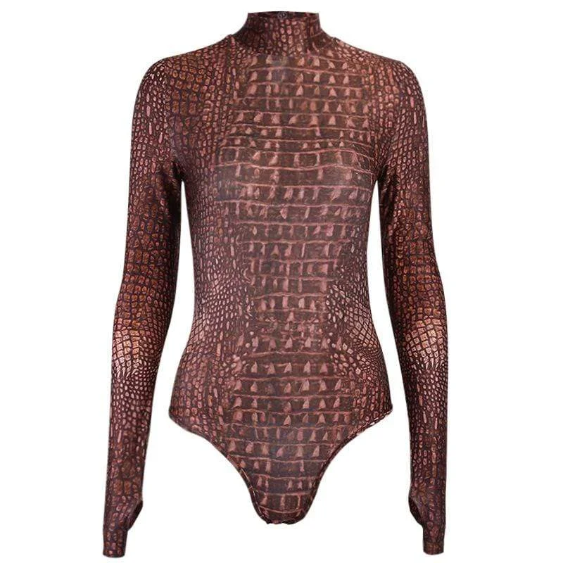 Women's High Neck Long Sleeved Snakeskin Rompers