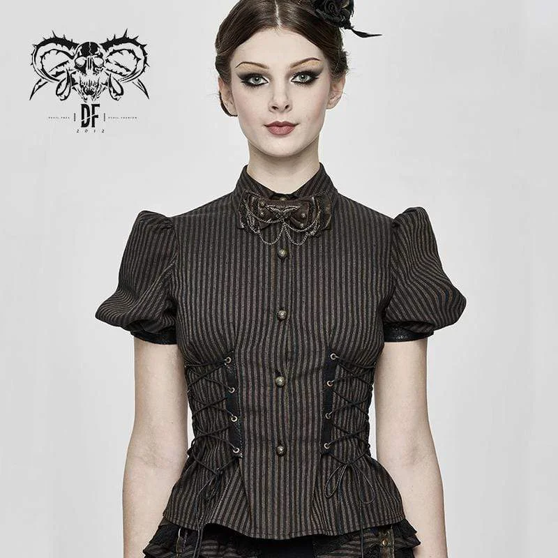 Women's Lace-up Steampunk Short Sleeve Shirts