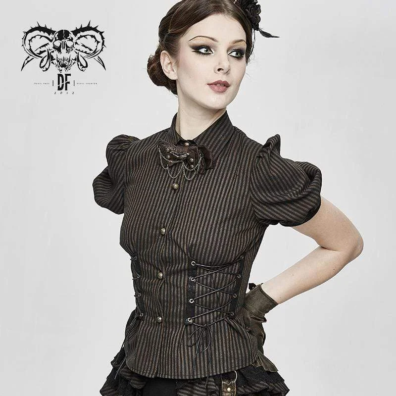 Women's Lace-up Steampunk Short Sleeve Shirts