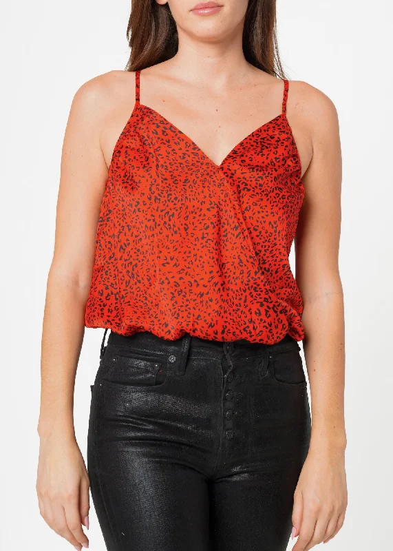 Women's Leopard Wrap Front Bodysuit In Red Leopard