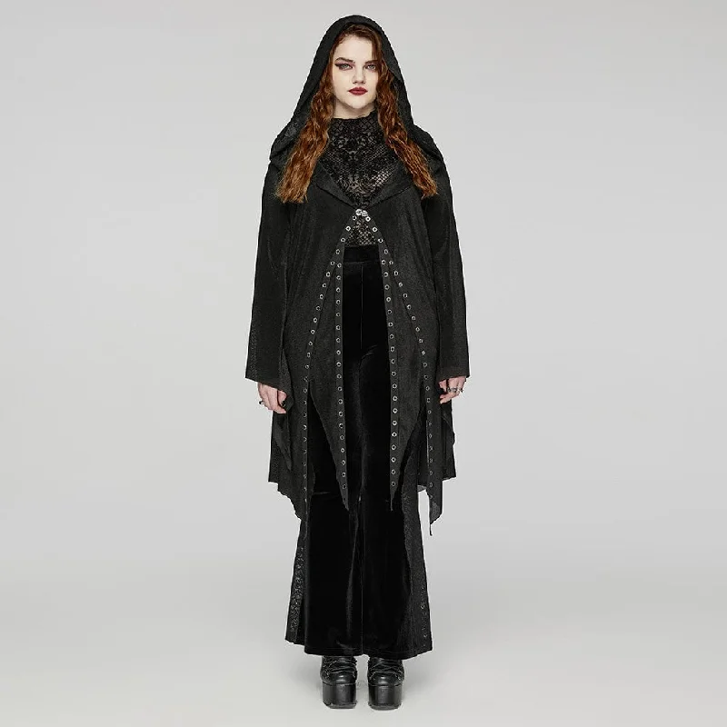 Women's Plus Size Gothic Irregular Eyelet Mesh Cardigan with Hood