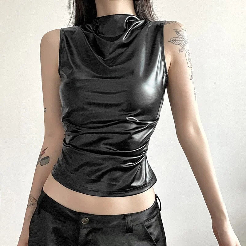 Women's Punk Faux Leather Tank Top