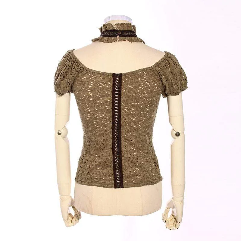 Women's Short Lace Top With Neck Collar