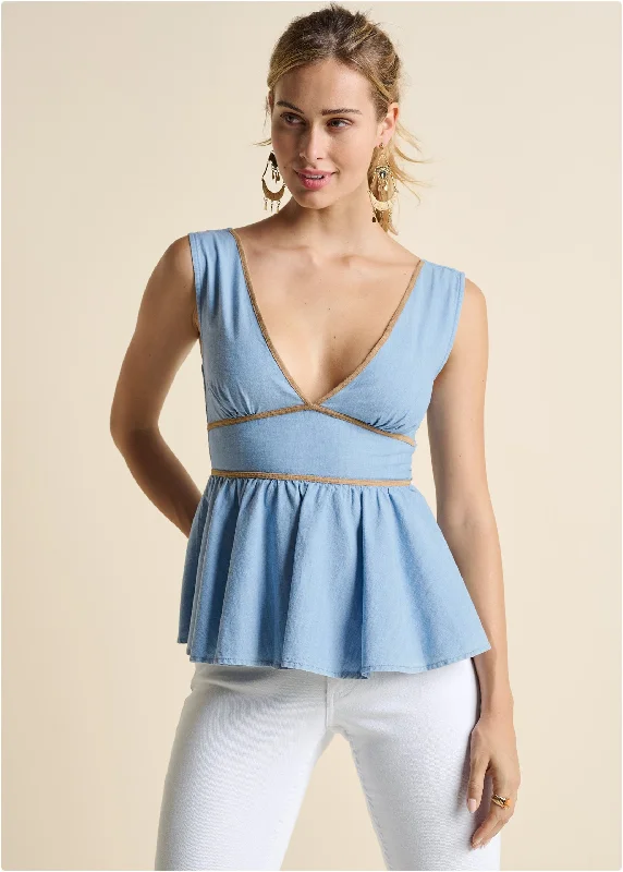 Chambray babydoll top - Medium Wash