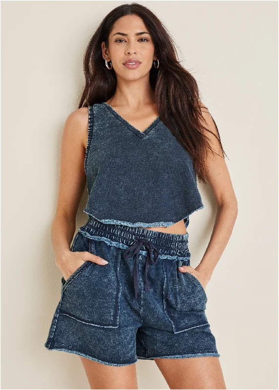 French terry cropped tank - Blue Indigo Wash