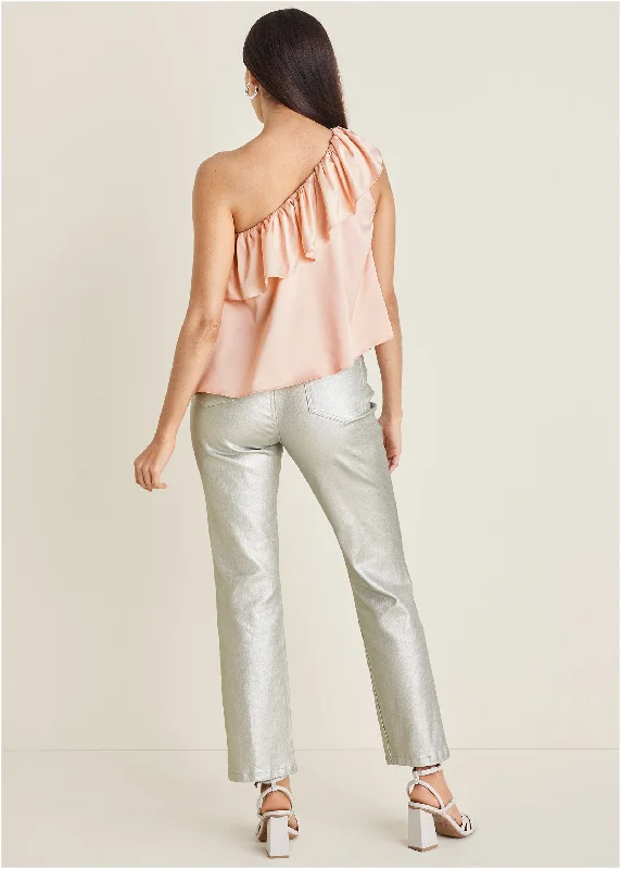 One shoulder ruffle top - Blush