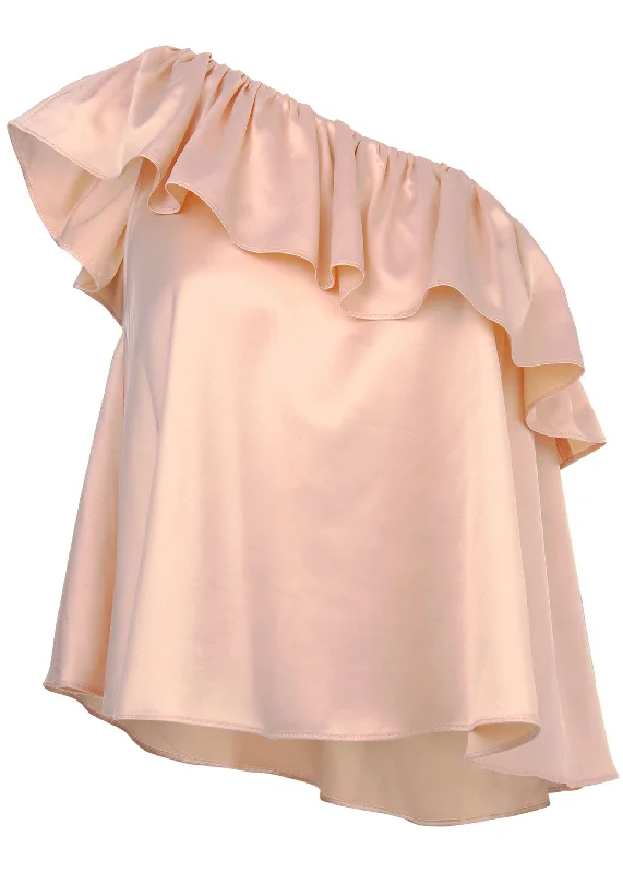 One shoulder ruffle top - Blush